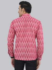 Mens Regular fit Pink Zig-Zag Printed Cotton short Kurta