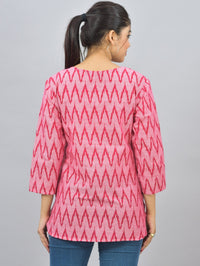 Pack Of 2 Womens Regular Fit Blue Vactor And Pink Zig-Zag Printed Tops Combo