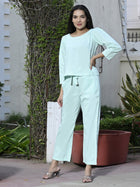 Womens Solid Pista Green Cotton Co-Ords Set
