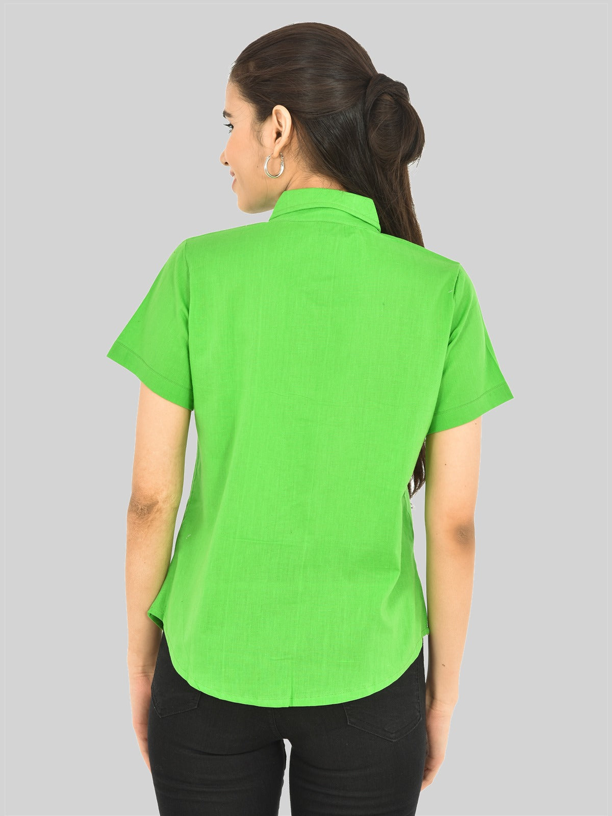 Womens Regular Fit Pista Green Half Sleeve Cotton Shirt
