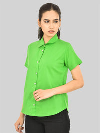 Womens Regular Fit Pista Green Half Sleeve Cotton Shirt