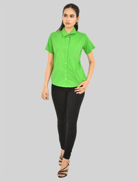 Womens Regular Fit Pista Green Half Sleeve Cotton Shirt