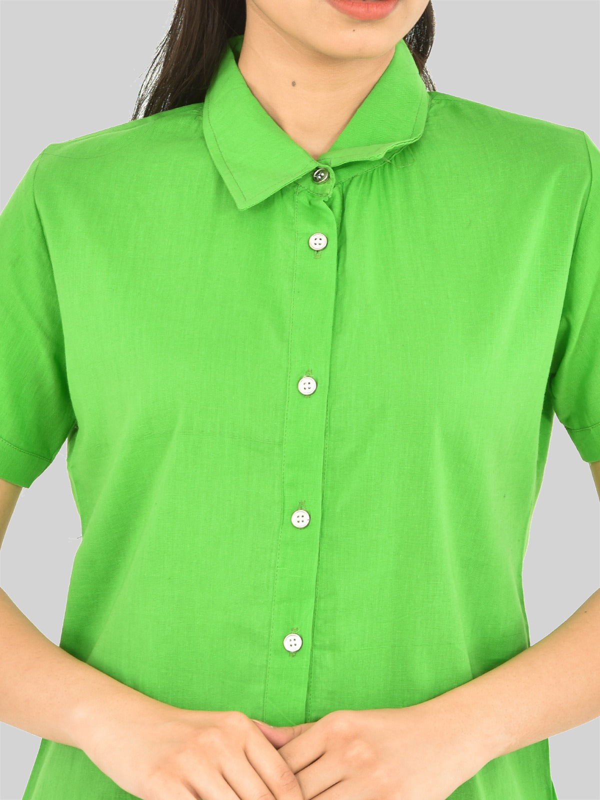 Womens Regular Fit Pista Green Half Sleeve Cotton Shirt