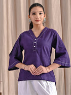 Purple Handloom Cotton Anchor Thread Designer Top