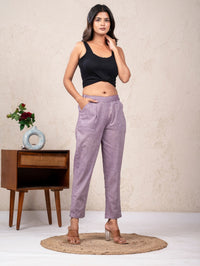 Women Solid Purple South Cotton Trouser