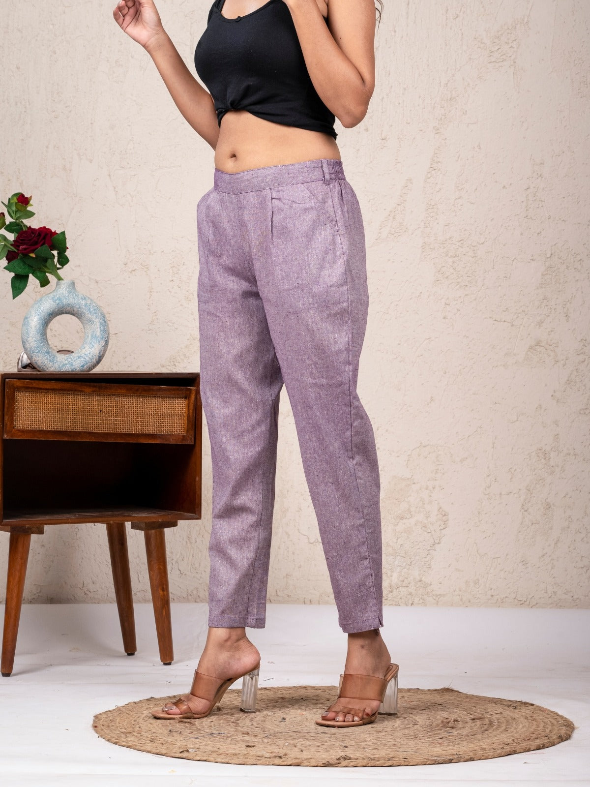 Women Solid Purple South Cotton Trouser