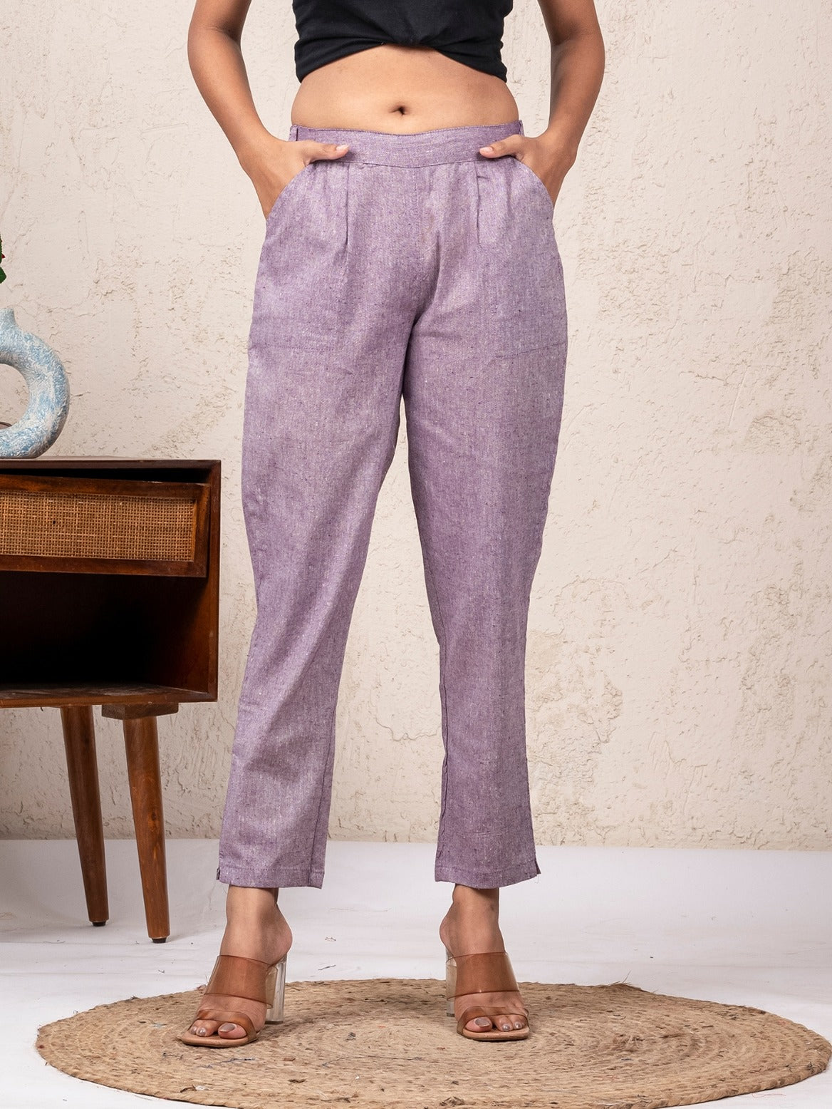 Women Solid Purple South Cotton Trouser