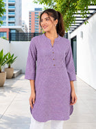 Purple Mini Checks Cotton Short Kurti