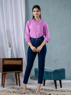 Women Solid Purple Viscose Shirt