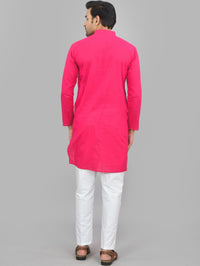 Quaclo Mens Solid Rani Pink Cotton Long Kurta