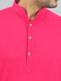 Quaclo Mens Solid Rani Pink Cotton Long Kurta