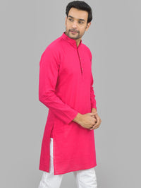 Quaclo Mens Solid Rani Pink Cotton Long Kurta