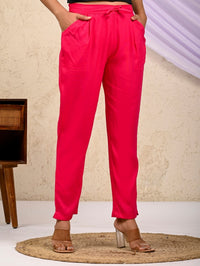 Women Regular Fit Rani Pink Rayon Trouser