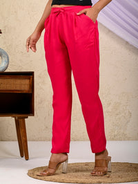 Women Regular Fit Rani Pink Rayon Trouser