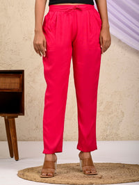 Women Regular Fit Rani Pink Rayon Trouser