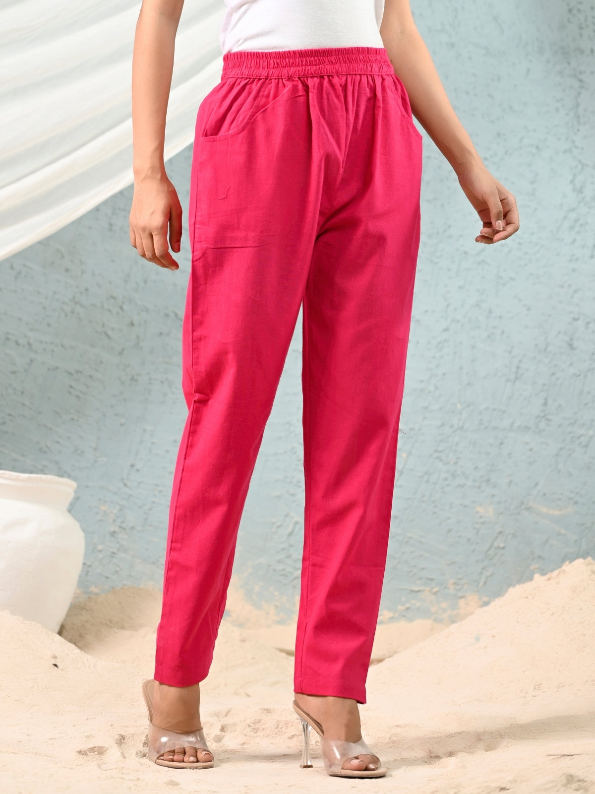 Women's Rani Regular Fit Elastic Cotton Trouser