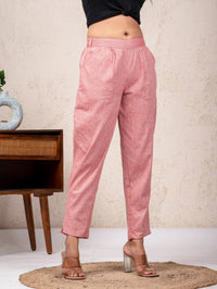 Women Solid Red South Cotton Trouser