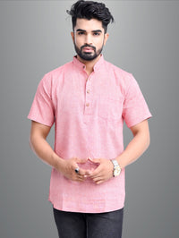 Pack of 2 Mens Solid Pink And Red Khadi Cotton Short Kurta Combo