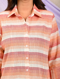 Womens Red Linen Multistripe Cotton Shirt