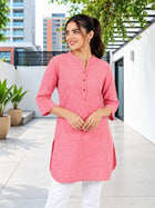 Red Mini Checks Cotton Short Kurti