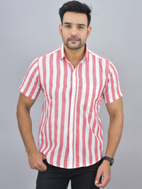 Pack Of 2 Quaclo Couple Red Striped Cotton Shirts