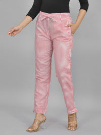 Womens Regular Fit Red Striped South Cotton Trouser