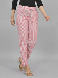 Womens Regular Fit Red Striped South Cotton Trouser