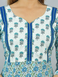 Womens Royal Blue Flower Printed V Neck Kurta and Pant Set