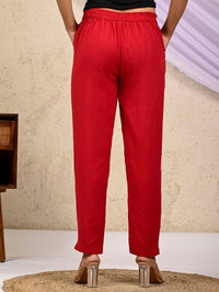 Women Regular Fit Maroon Rayon Trouser