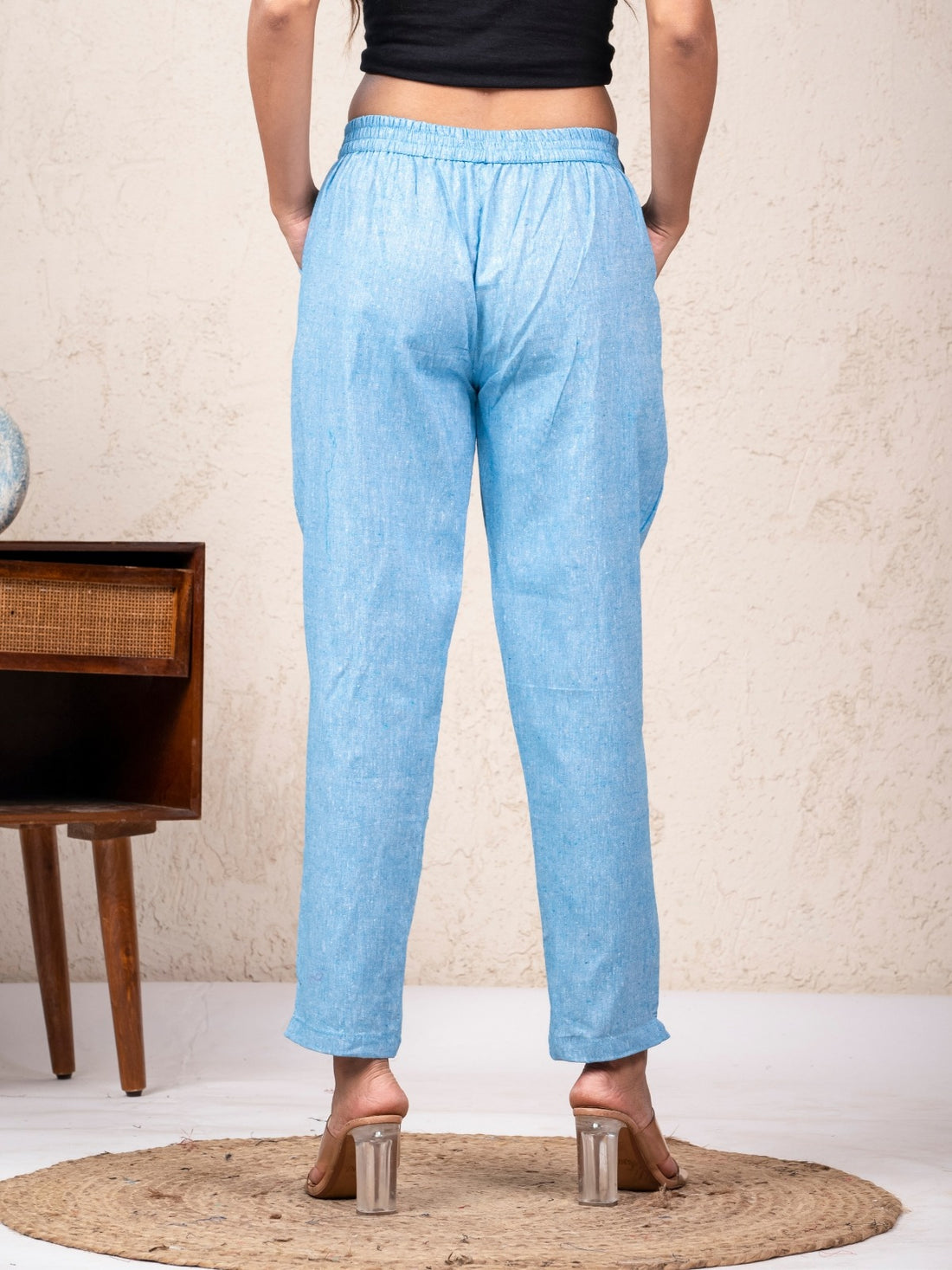 Women Solid Sky Blue South Cotton Trouser