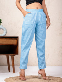 Women Solid Sky Blue South Cotton Trouser