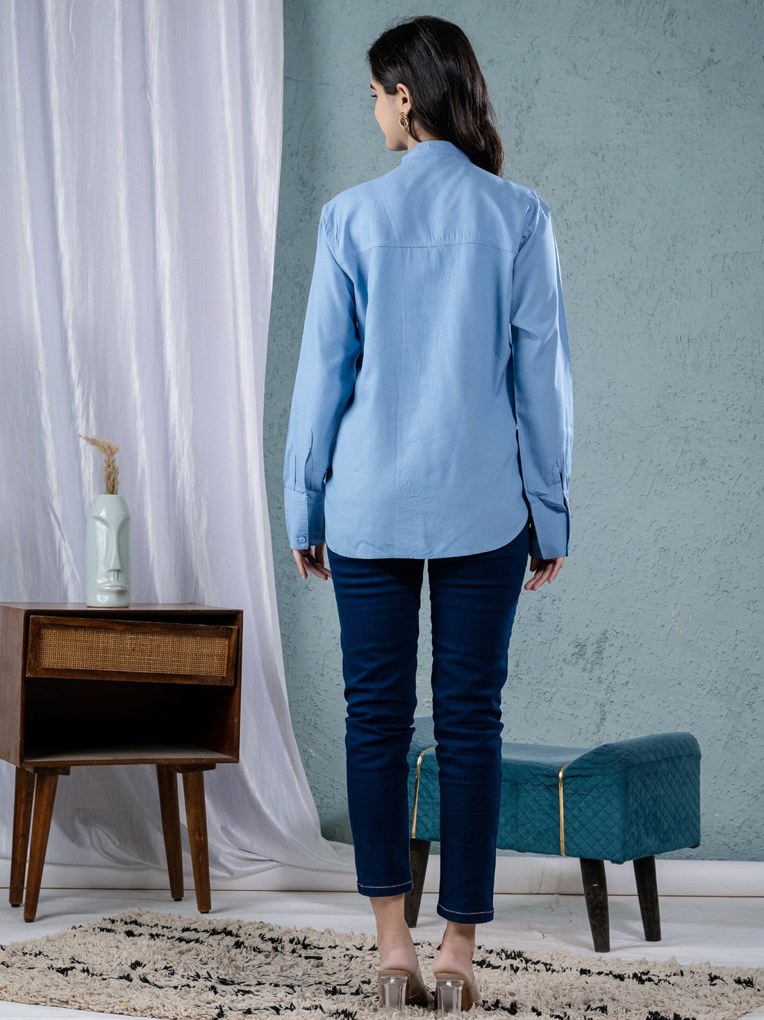 Pack Of 2 Sky Blue And White Solid Viscose Shirts Combo
