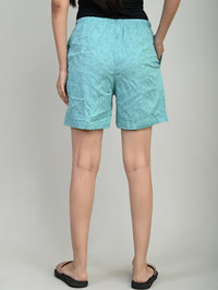 Women Sky Blue Cotton Printed Short