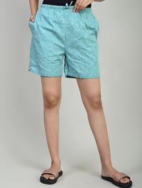 Women Sky Blue Cotton Printed Short