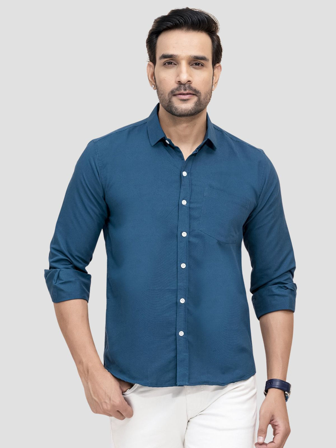Teal Blue and White Full Sleeve Shirt