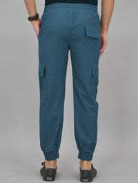 Mens Teal Blue Regular Fit 5 Pocket Cotton Cargo Pants