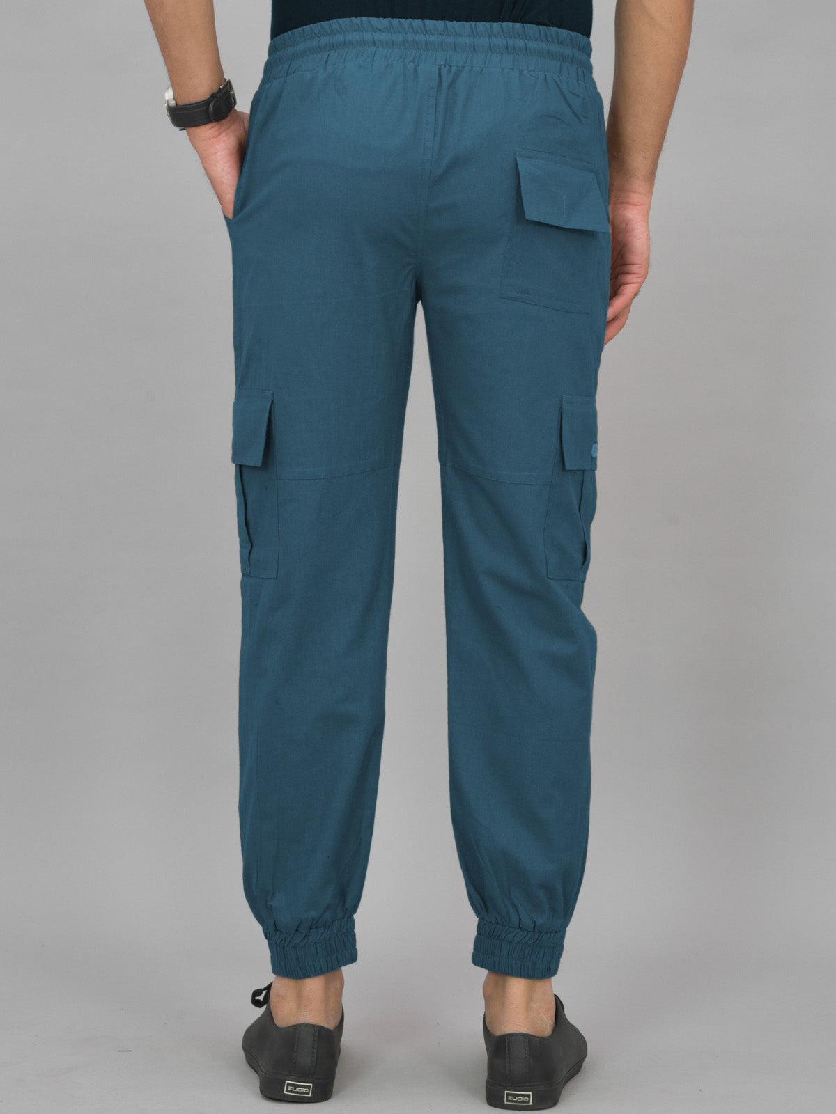 Combo Pack Of Mens Teal Blue And Black Five Pocket Cotton Cargo Pants
