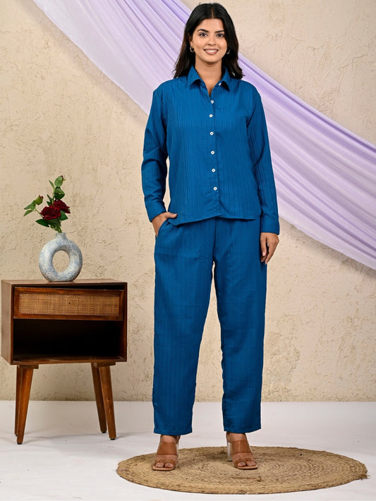 Teal Blue Cotton Co-Ord Set For Women