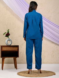 Teal Blue Cotton Co-Ord Set For Women