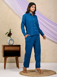 Teal Blue Cotton Co-Ord Set For Women