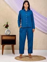 Teal Blue Cotton Co-Ord Set For Women