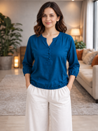 Teal Blue Viscose Elastic Waist Tops