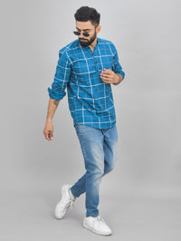 Pack Of 2 Mens Black And Teal Blue Wide Check Cotton Short Kurta Combo