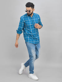 Pack Of 2 Mens Ocian Blue And Teal Blue Wide Check Cotton Short Kurta Combo