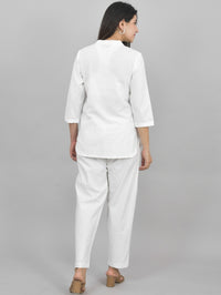 Quaclo Womens Solid White Cotton Top-Pyjama Co-Ords Set