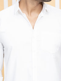 Mens Solid White Full Sleeve Cotton Blend Shirt