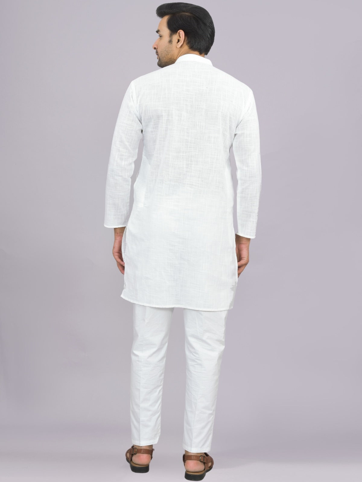 Quaclo Mens Solid White Cotton Long Kurta