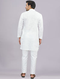 Quaclo Mens Solid White Cotton Long Kurta