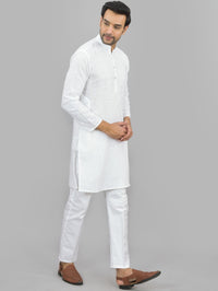 Quaclo Mens Solid White Cotton Long Kurta