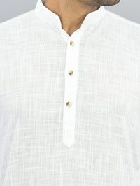 Quaclo Mens Solid White Cotton Long Kurta